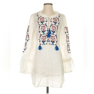 Tory Burch White Dress with Blue and Red Embroidery